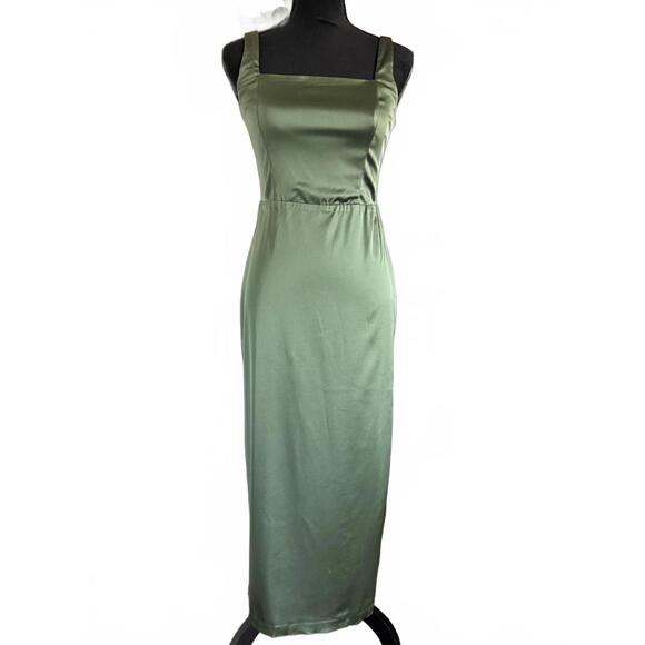 Abercrombie & Fitch Sculpting Stretch Satin Midi Dress Olive Green Size MT - Picture 5 of 10